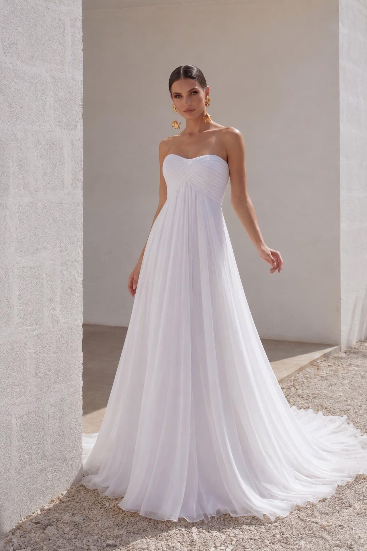 A-Line Court Train Chiffon Wedding Dress Pleating PR1436 - 15 Days / As Picture:White / US0-UK2-EUR30 - COCOMELODY